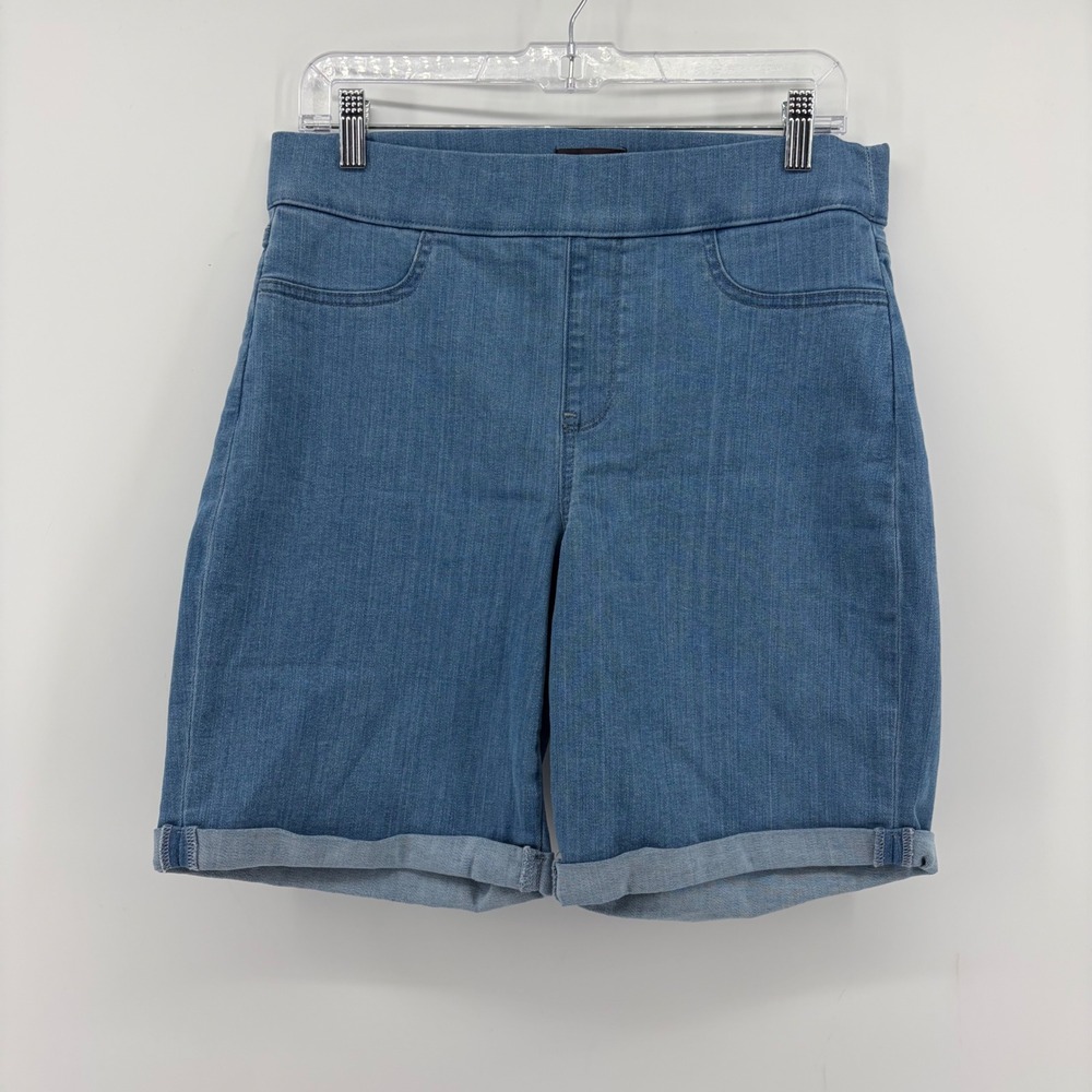 NYDJ Womens 8 Blue Denim Shorts Pull On Lift‎ Tuck Cuffed Bermuda High Rise
